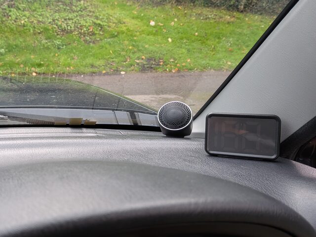Driver-side tweeter on the dash at the base of the A-pillar