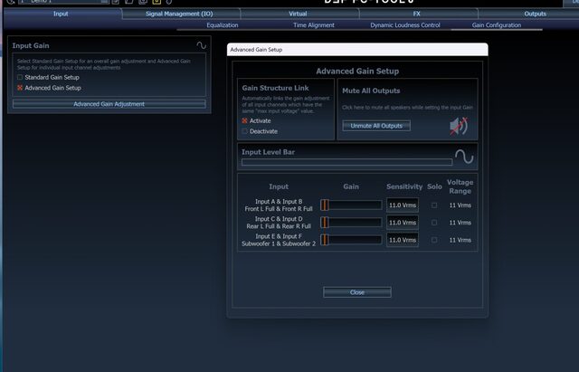 PC-Tool Advanced Gain Setup screen