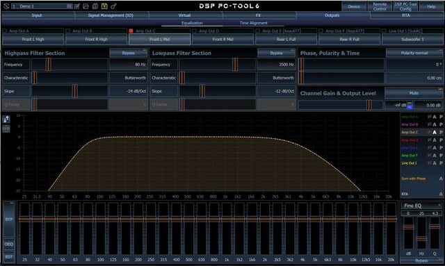 PC-Tool crossover screen for the midbass channel